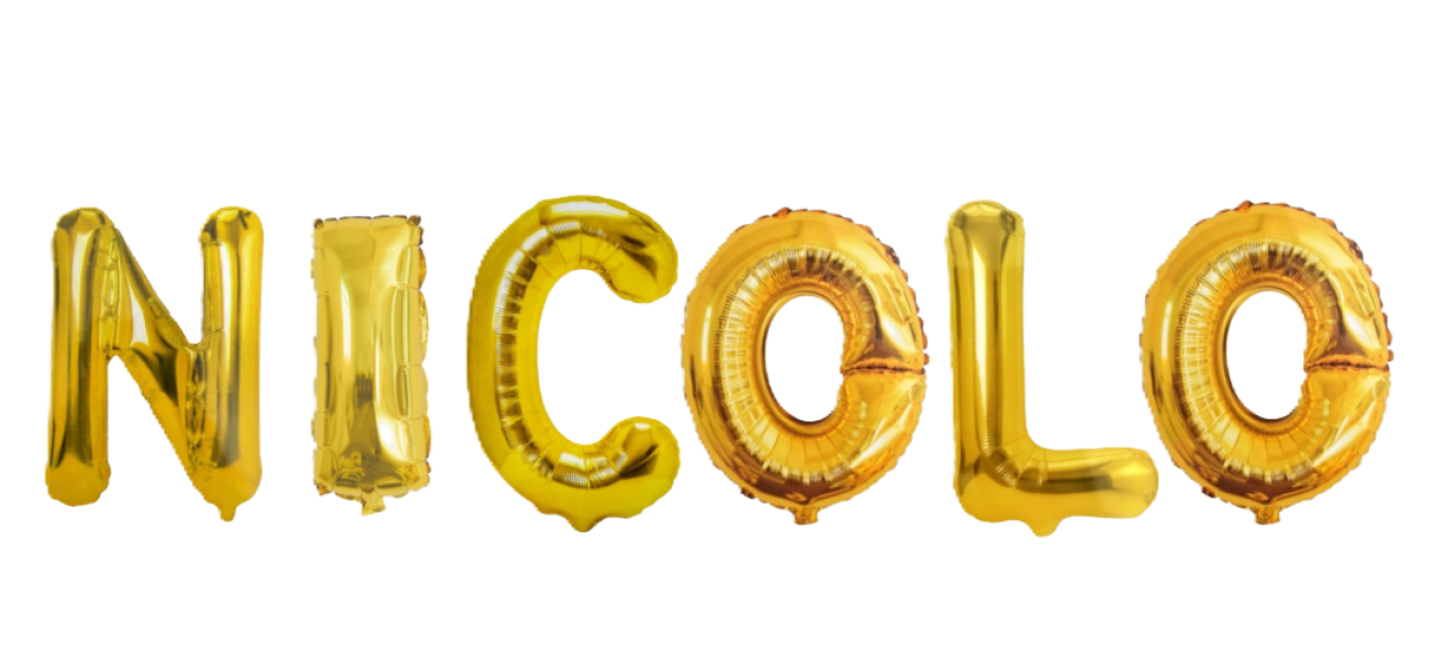 Palloncini nome Nicolu00f2, kit scritto con lettere Oro altezza 35cm