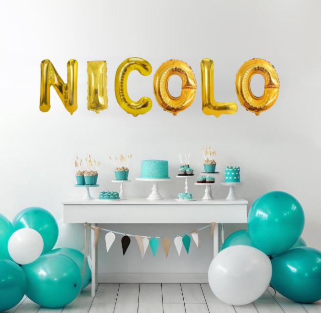wooparty palloncini nome nicolò, kit scritto con lettere oro altezza 35cm - foto 2