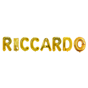 Palloncini nome riccardo, kit scritto con lettere oro altezza 35cm