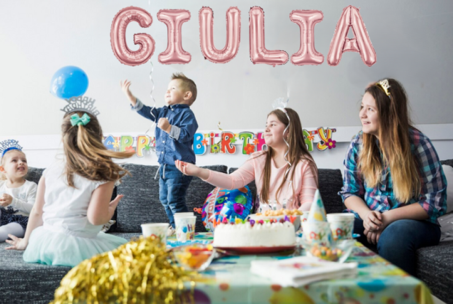 Palloncini nome Giulia, kit scritto con lettere Rosa altezza 35cm