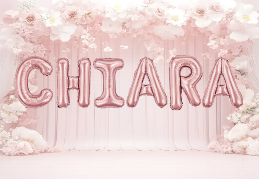 Palloncini nome Chiara, kit scritto con lettere Rosa altezza 35cm