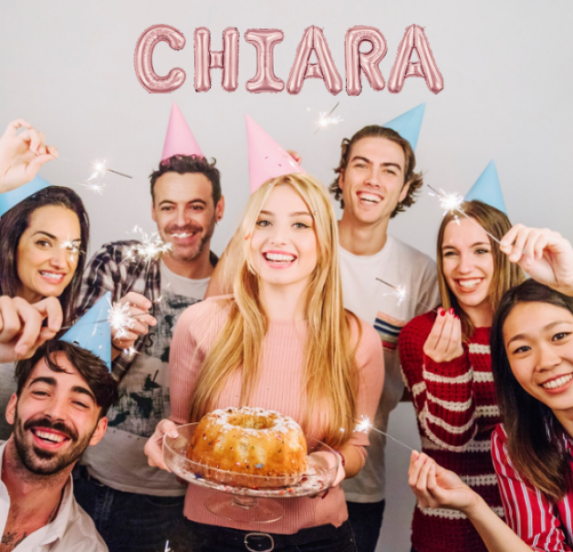 Palloncini nome Chiara, kit scritto con lettere Rosa altezza 35cm
