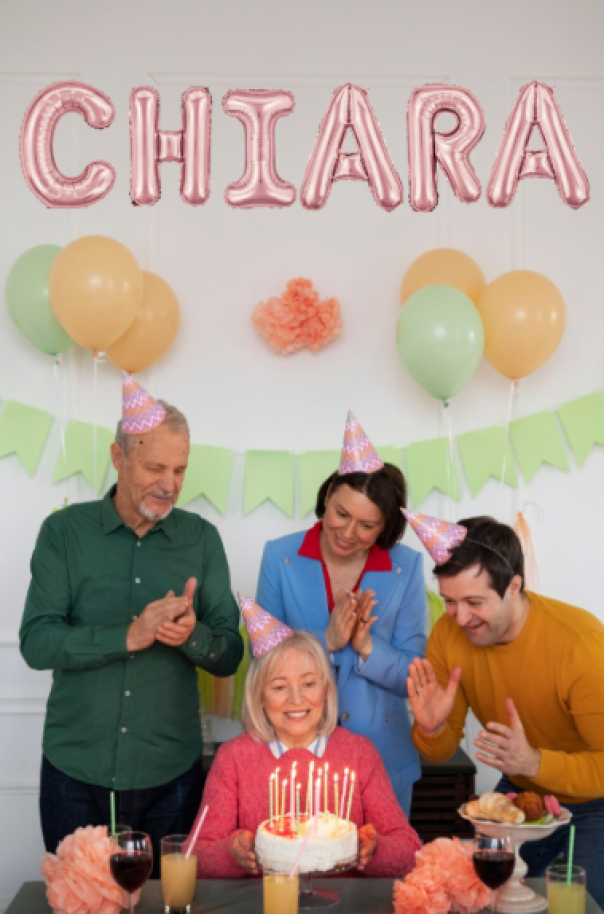 Palloncini nome Chiara, kit scritto con lettere Rosa altezza 35cm