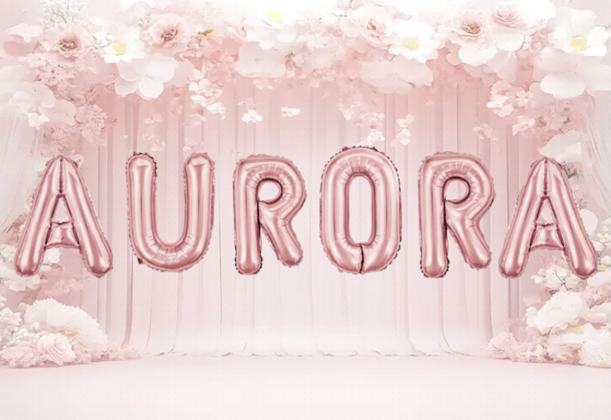 Palloncini nome Aurora, kit scritto con lettere Rosa altezza 35cm