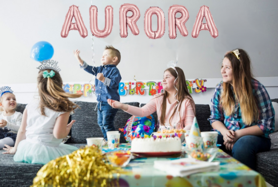 Palloncini nome Aurora, kit scritto con lettere Rosa altezza 35cm