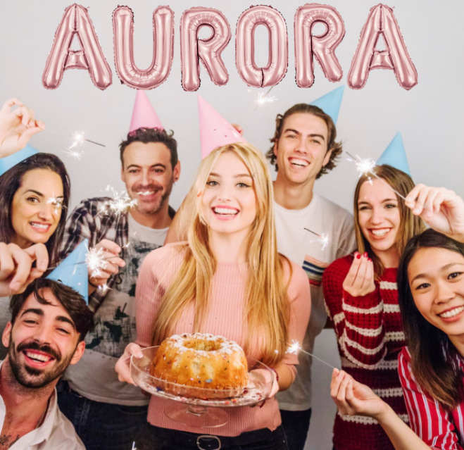 Palloncini nome Aurora, kit scritto con lettere Rosa altezza 35cm