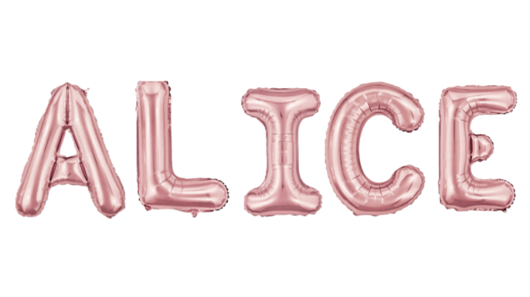 Palloncini nome Alice, kit scritto con lettere Rosa altezza 35cm