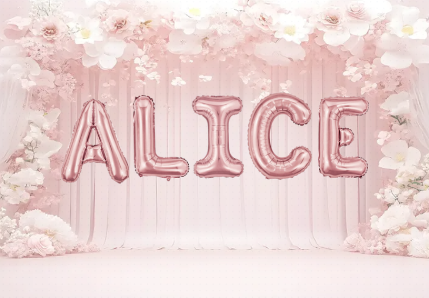 Palloncini nome Alice, kit scritto con lettere Rosa altezza 35cm