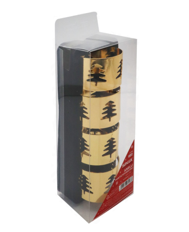 Anelli portatovaglioli di Natale Abete oro 4cm conf. 4 pezzi