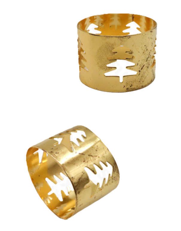 Anelli portatovaglioli di Natale Abete oro 4cm conf. 4 pezzi