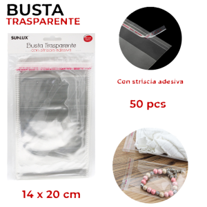 Buste trasparenti con striscia adesiva 14x20cm 50 pezzi