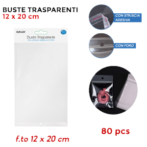 Buste trasparenti con striscia adesiva e foro 12x20cm 80 pezzi