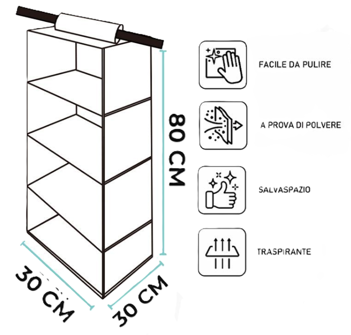 Organizer 4 piani 30x30x80cm 1pz
