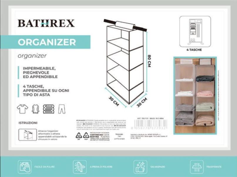 Organizer 4 piani 30x30x80cm 1pz