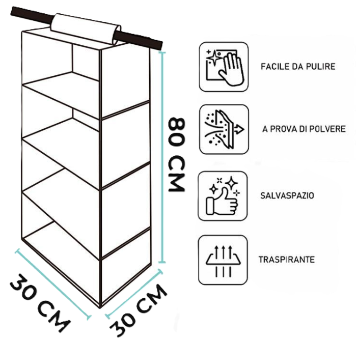 Organizer 4 piani 30x30x80cm 1pz
