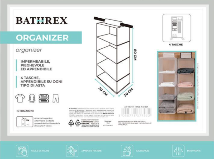 Organizer 4 piani 30x30x80cm 1pz