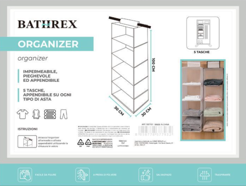 Organizer 5 piani 30x30x100cm 1pz