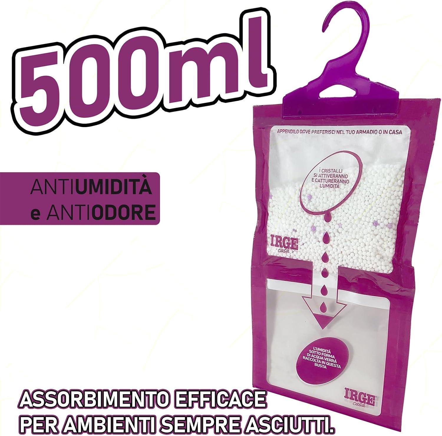 Set 3 Deumidificatore con Appendino 2 in 1 IRGE, Anti-Umiditu00e0 e Anti-Odore, Capacitu00e0 500 ml, Ideale per Armadi e Ambienti Domestici, Fragranza Lavanda