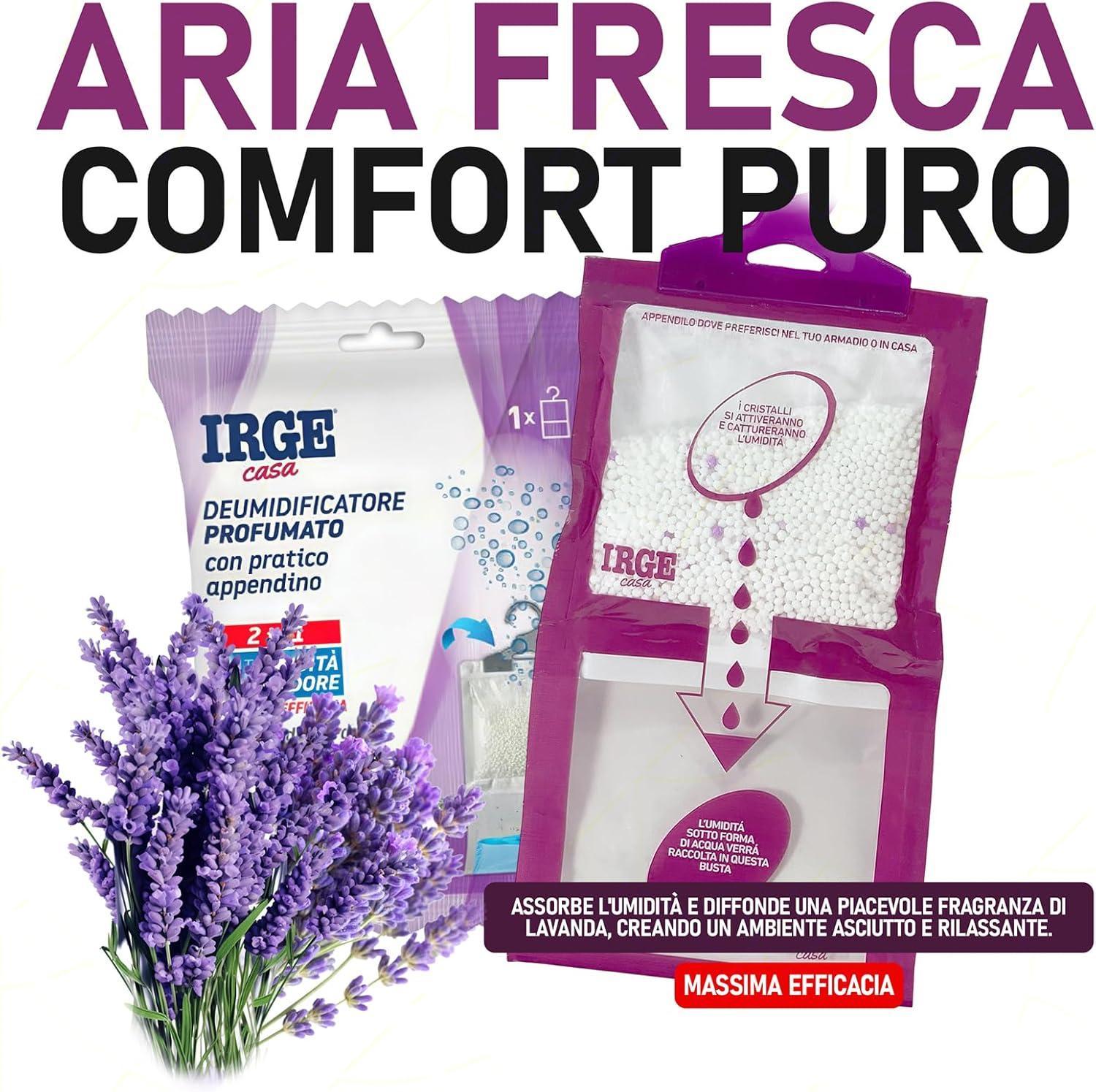 Set 3 Deumidificatore con Appendino 2 in 1 IRGE, Anti-Umiditu00e0 e Anti-Odore, Capacitu00e0 500 ml, Ideale per Armadi e Ambienti Domestici, Fragranza Lavanda