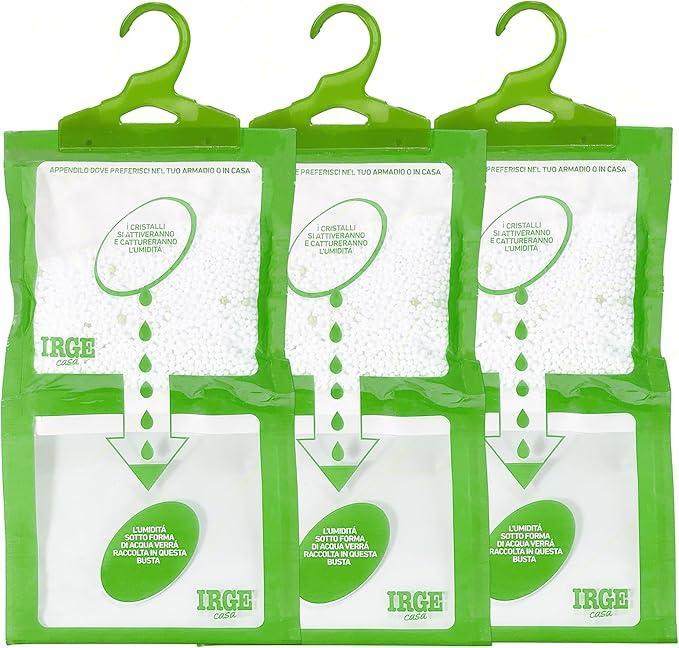 Set 3 Deumidificatore con Appendino 2 in 1 IRGE, Anti-Umiditu00e0 e Anti-Odore, Capacitu00e0 500 ml, Ideale per Armadi e Ambienti Domestici, Fragranza Aloe Vera
