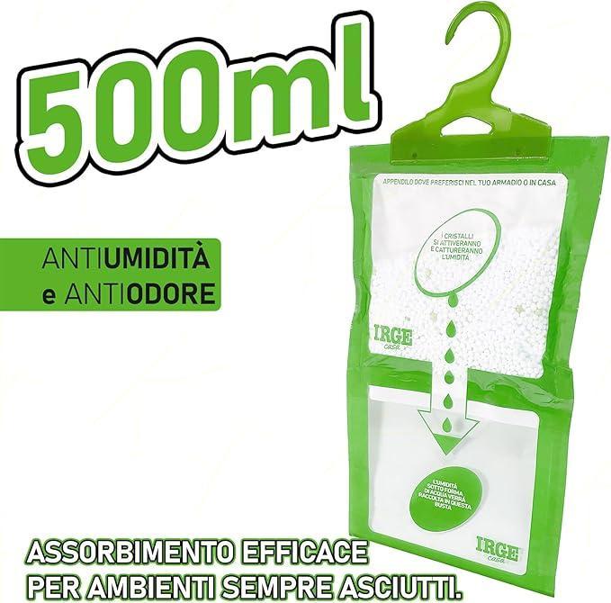 Set 3 Deumidificatore con Appendino 2 in 1 IRGE, Anti-Umiditu00e0 e Anti-Odore, Capacitu00e0 500 ml, Ideale per Armadi e Ambienti Domestici, Fragranza Aloe Vera