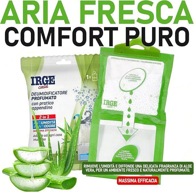 Set 3 Deumidificatore con Appendino 2 in 1 IRGE, Anti-Umiditu00e0 e Anti-Odore, Capacitu00e0 500 ml, Ideale per Armadi e Ambienti Domestici, Fragranza Aloe Vera