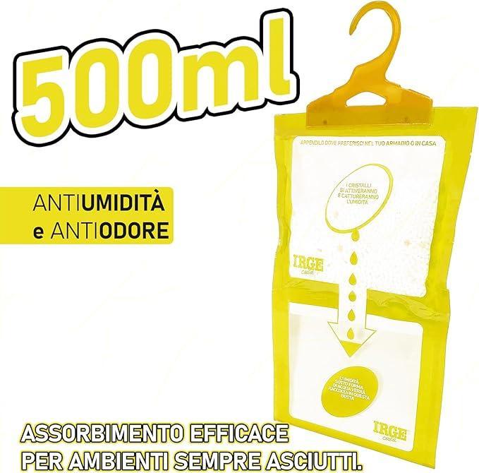 Set 3 Deumidificatore con Appendino 2 in 1 IRGE, Anti-Umiditu00e0 e Anti-Odore, Capacitu00e0 500 ml, Ideale per Armadi e Ambienti Domestici, Fragranza Vaniglia