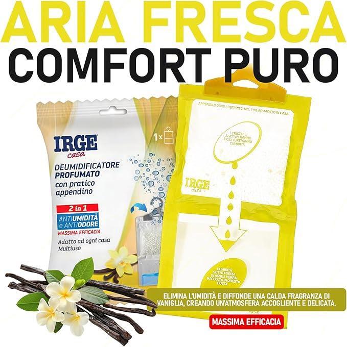 Set 3 Deumidificatore con Appendino 2 in 1 IRGE, Anti-Umiditu00e0 e Anti-Odore, Capacitu00e0 500 ml, Ideale per Armadi e Ambienti Domestici, Fragranza Vaniglia