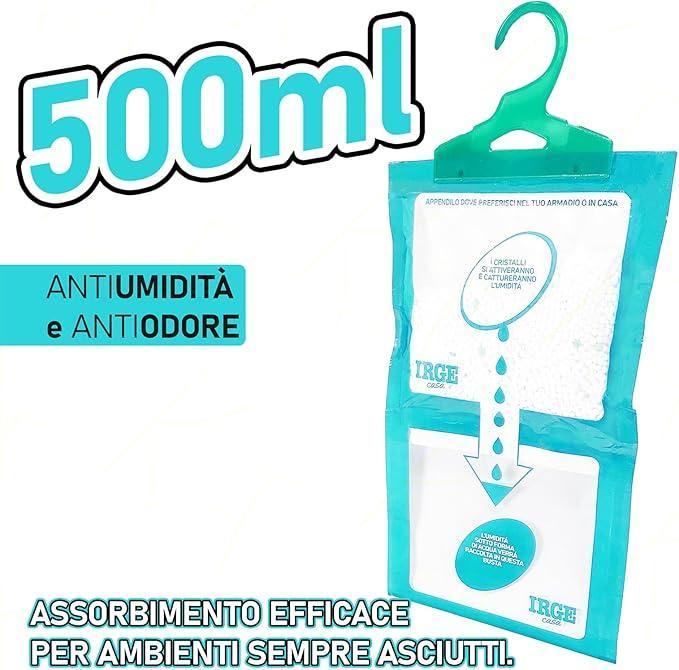 Set 3 Deumidificatore con Appendino 2 in 1 IRGE, Anti-Umiditu00e0 e Anti-Odore, Capacitu00e0 500 ml, Ideale per Armadi e Ambienti Domestici, Fragranza Muschio Bianco