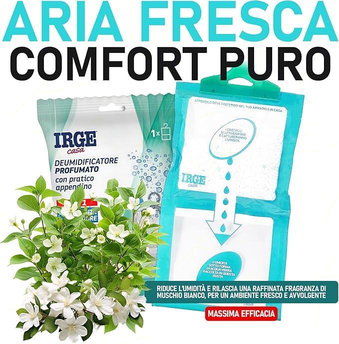 Set 3 Deumidificatore con Appendino 2 in 1 IRGE, Anti-Umiditu00e0 e Anti-Odore, Capacitu00e0 500 ml, Ideale per Armadi e Ambienti Domestici, Fragranza Muschio Bianco