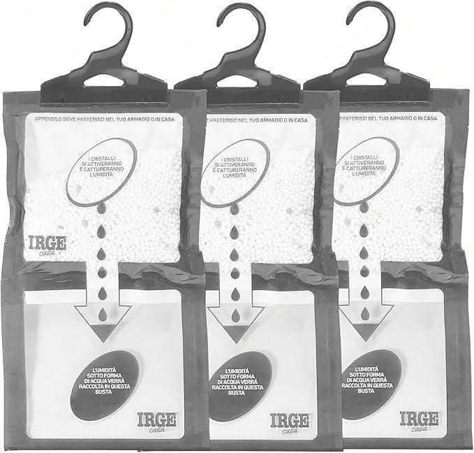Set 3 Deumidificatore con Appendino 2 in 1 IRGE, Anti-Umiditu00e0 e Anti-Odore, Capacitu00e0 500 ml, Ideale per Armadi e Ambienti Domestici, Fragranza Inodore