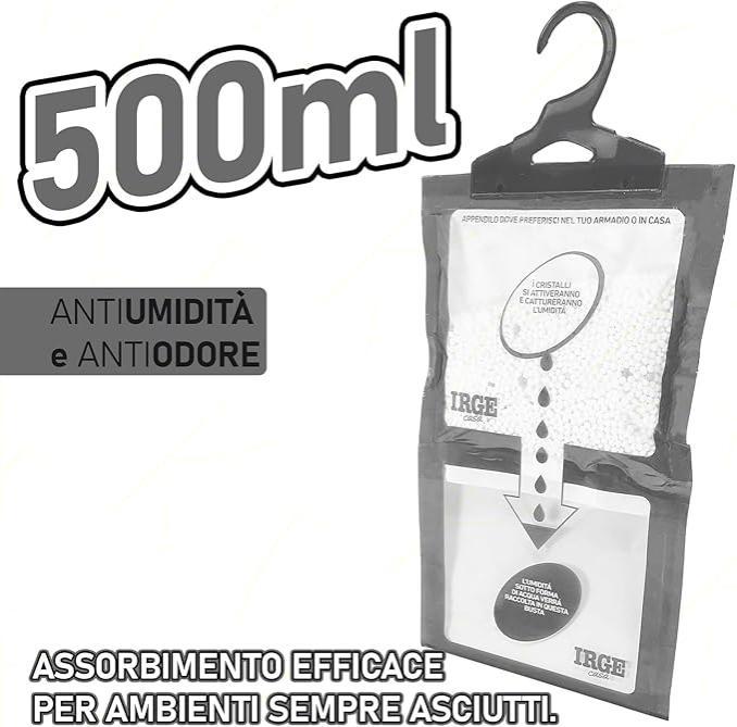 Set 3 Deumidificatore con Appendino 2 in 1 IRGE, Anti-Umiditu00e0 e Anti-Odore, Capacitu00e0 500 ml, Ideale per Armadi e Ambienti Domestici, Fragranza Inodore