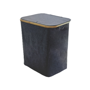 Organizer cesto in tessuto e legno bamboo con coperchio 33x33x50cm