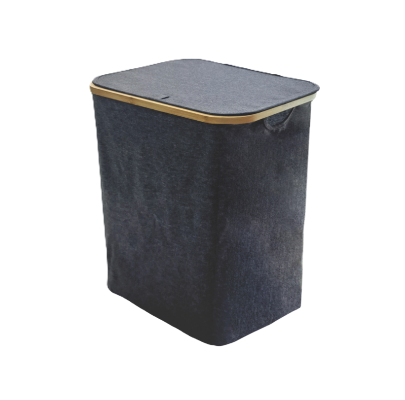 Organizer cesto in tessuto e legno bamboo con coperchio 33x33x50cm