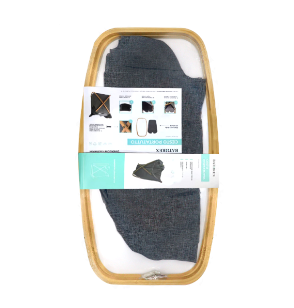 Organizer cesto in tessuto e legno bamboo 44x37x69cm