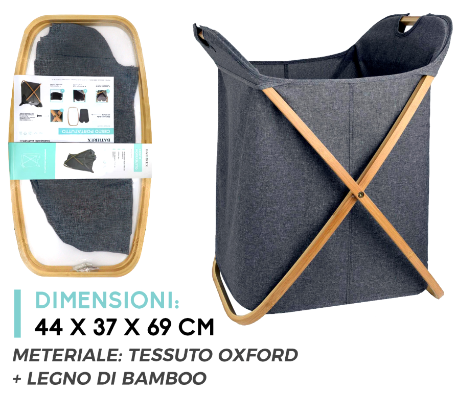 Organizer cesto in tessuto e legno bamboo 44x37x69cm