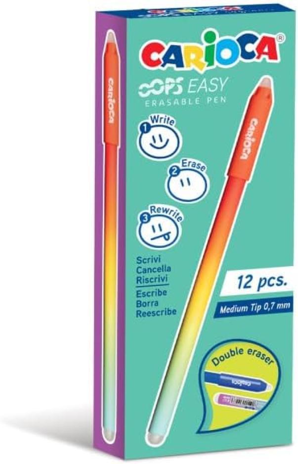 Penne Carioca Oops cancellabile colore rosso 0.7mm confezione da 12
