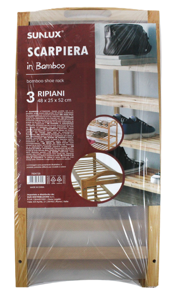 Scarpiera in bamboo 3 ripiani 50x25x46cm