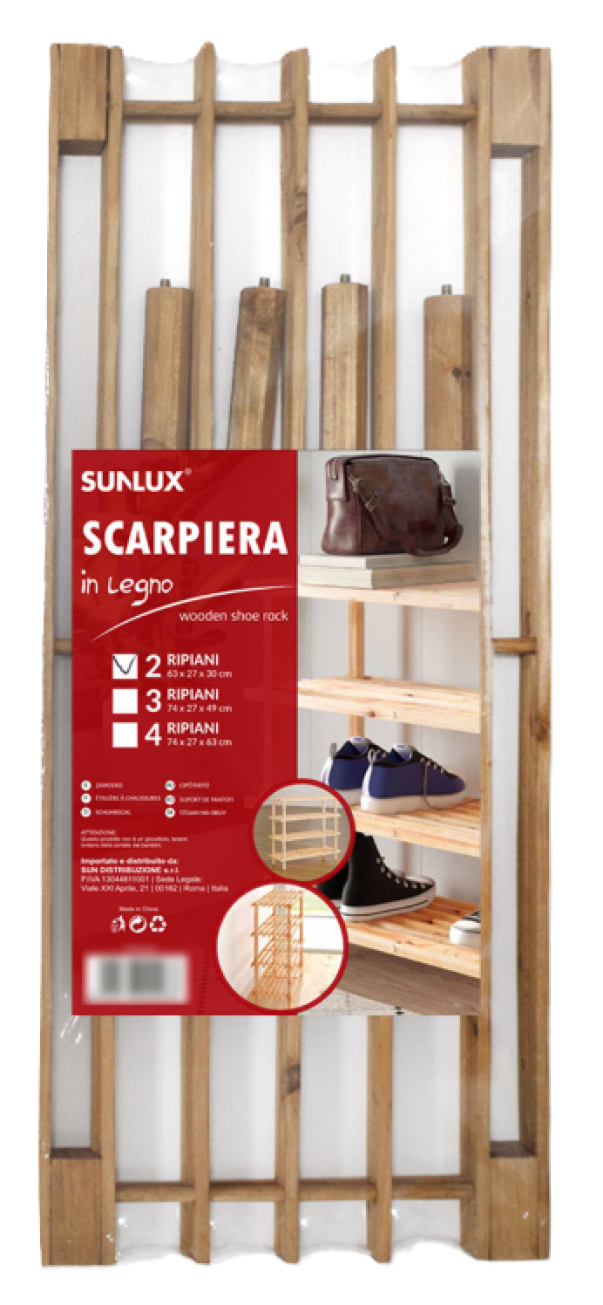 Scarpiera in legno scuro 2 ripiani 63x30x27cm