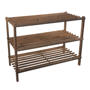 Scarpiera 3 ripiani, dimensione 63x27x49cm, realizzata in legno scuro, mobile e sistemazione per casa