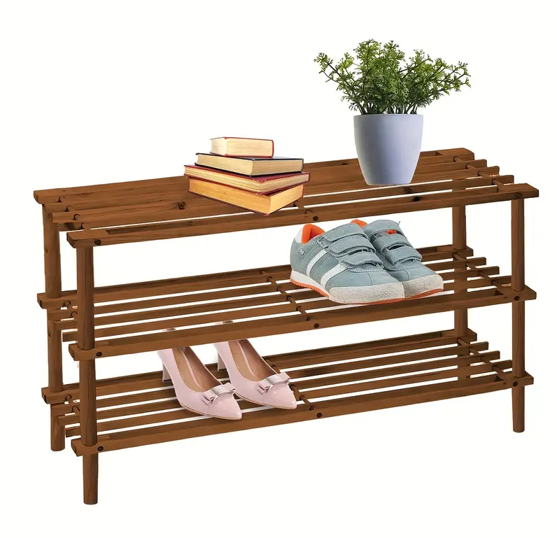 Scarpiera in legno scuro 3 ripiani 63x49x27cm