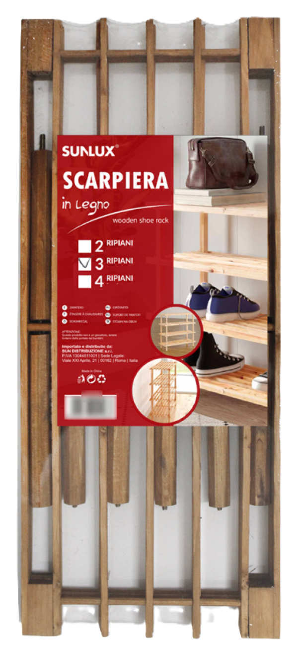 Scarpiera in legno scuro 3 ripiani 63x49x27cm