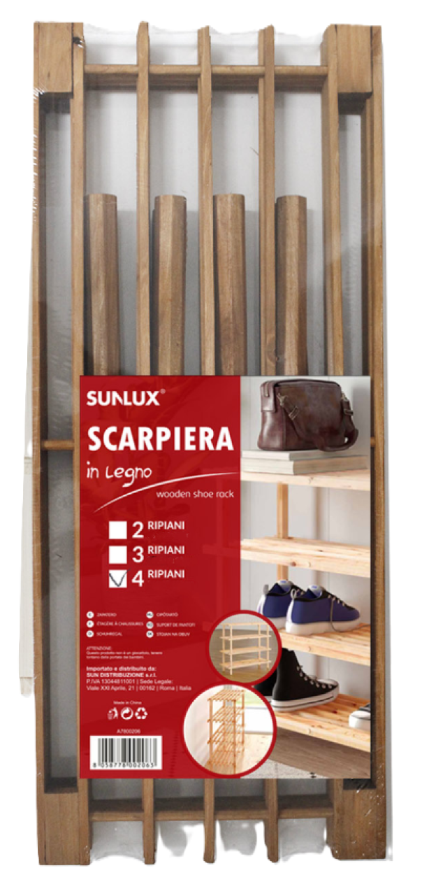 Scarpiera in legno scuro 4 ripiani 63x68x27cm
