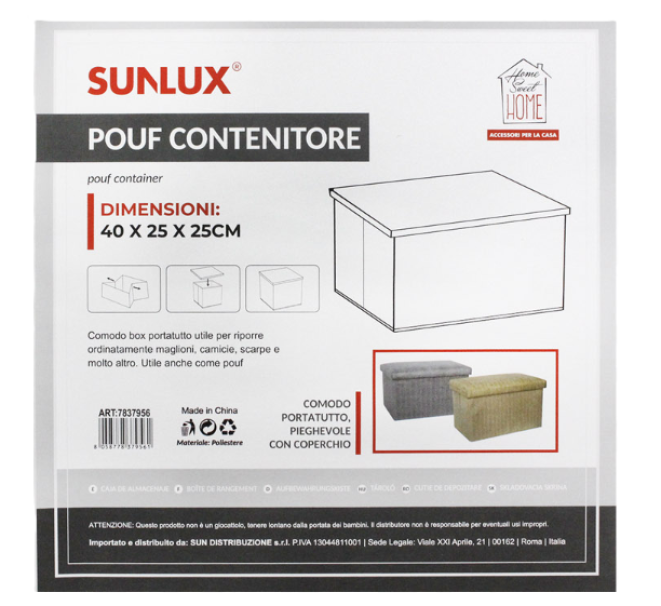 Pouf contenitore portatutto 40x25x25cm 1pz.