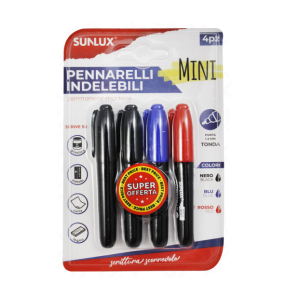 Pennarelli indelebili mini punta tonda 1-2mm nero blu rosso 4 pezzi