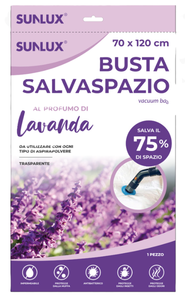 Buste salvaspazio 6pz. trasparenti lavanda 70x120cm