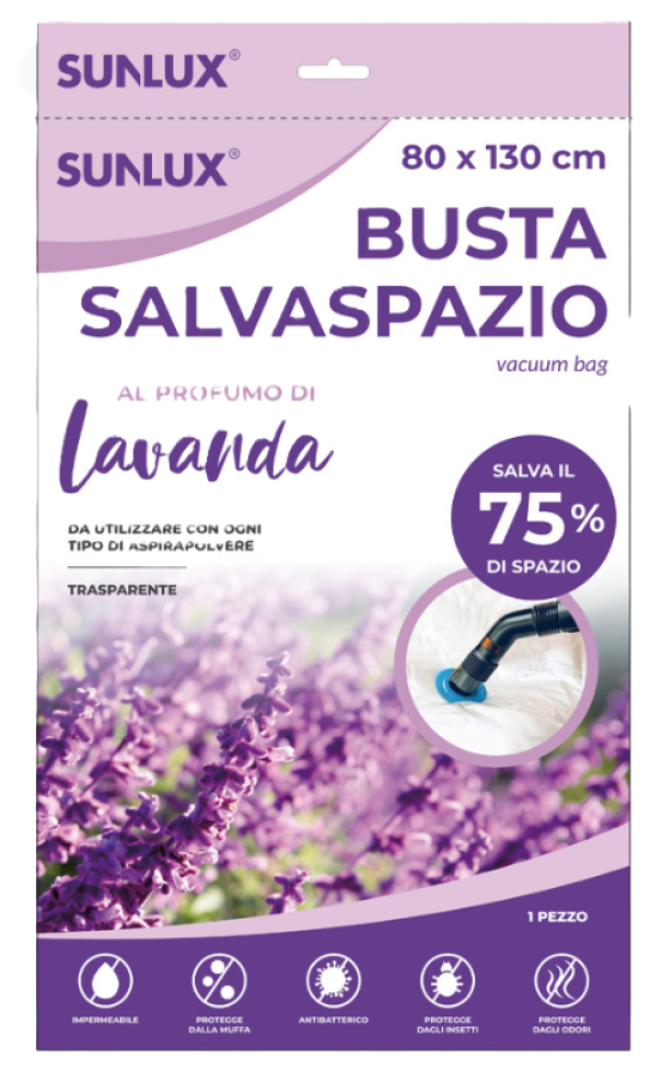 Buste salvaspazio 6pz. trasparenti lavanda 80x130cm