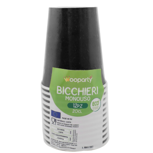 Bicchieri carta monouso neri 200ml 12 pezzi