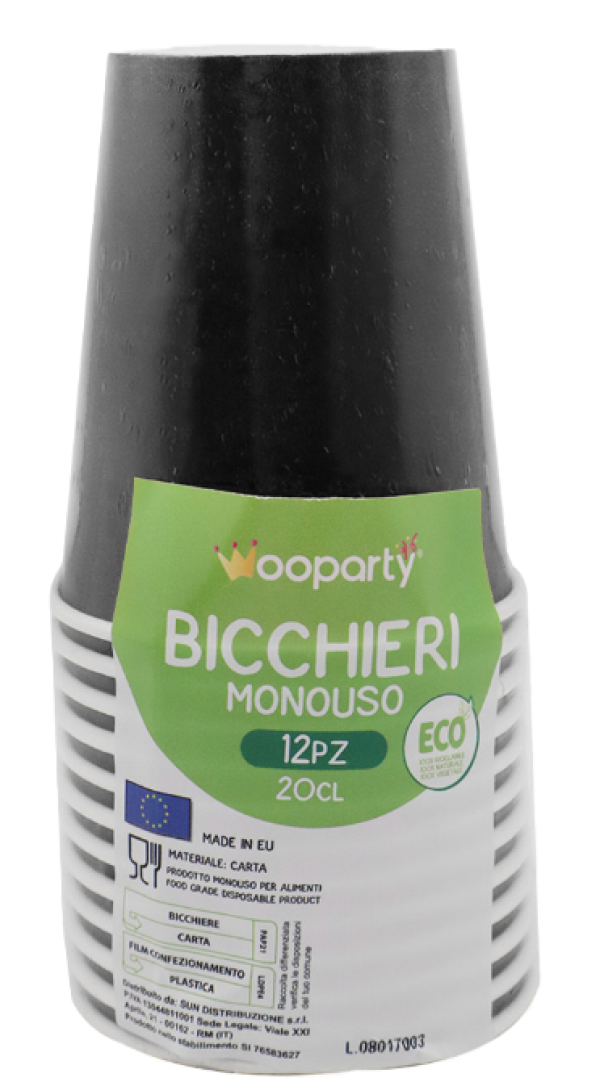 Bicchieri carta monouso neri 200ml 12 pezzi