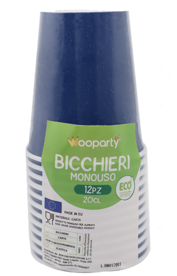 Bicchieri carta monouso blu 200ml 12 pezzi